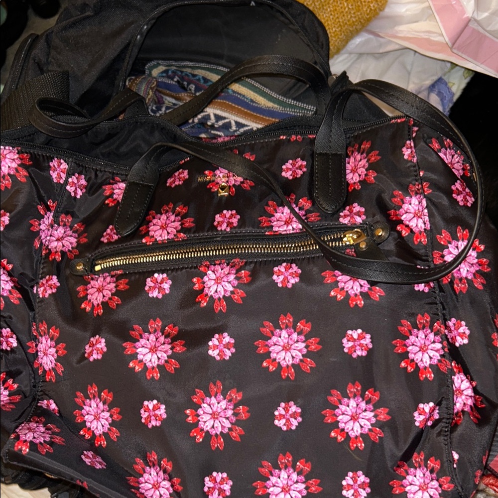 Floral Black and Pink Women's Michael Kors Tote Bag